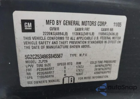 2006 Saturn Vue V6 z USA, uszkodzony, nr VIN 5GZCZ53496S845567